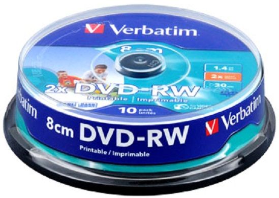 VERBATIM MINI DVD+RW 4X INKJET PRINT 10шт в пласт.банке