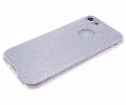 Силиконовый чехол Iphone 7 силикон /накл. пластик. / наклейка с блестками, текстура трещины, серебро