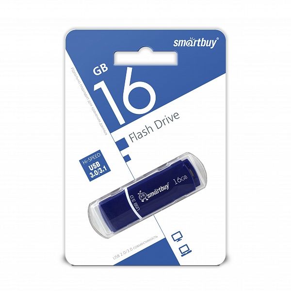 ФЛЭШ-КАРТА SMART BUY 16GB CROWN BLUE С КОЛПАЧКОМ USB 3.0