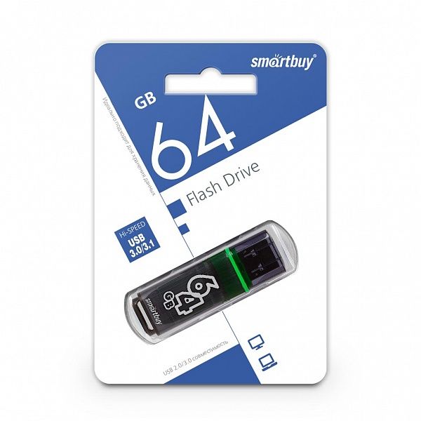 ФЛЭШ-КАРТА SMART BUY   64GB GLOSSY USB 3.0 СЕРЫЙ ГЛЯНЕЦ