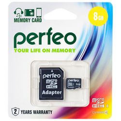PERFEO 8GB MICRO SDHC CLASS 4 + SD АДАПТЕР