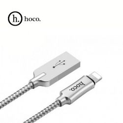 HOCO КАБЕЛЬ USB - Lightning U10, 1.2м, круглый, 2.1A, нейлон, в переплёте, серебряный