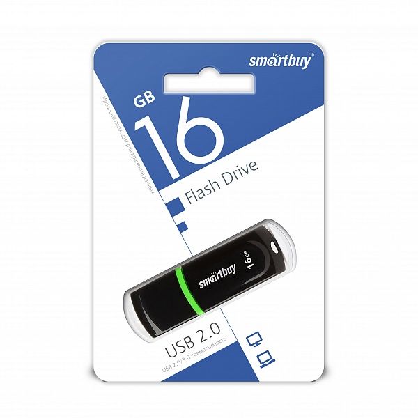 ФЛЭШ-КАРТА SMART BUY 16GB PAEAN BLACK С КОЛПАЧКОМ USB 2.0