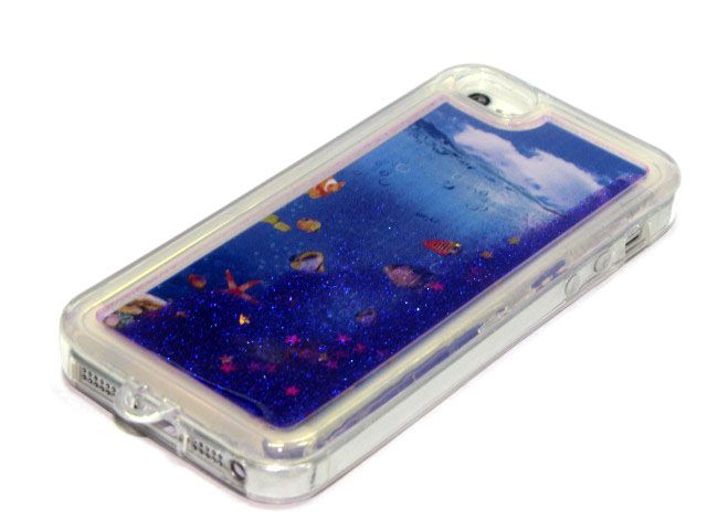 Силиконовый чехол IPhone 5/5S Рыбки с фиолетовыми жидкими блестками
