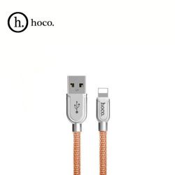 HOCO КАБЕЛЬ USB - Lightning U15, 1.0м, круглый, 2.1A, металл, в переплёте, цвет: золотой