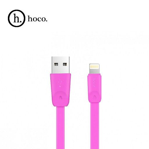 HOCO КАБЕЛЬ USB - Lightning X9, 1.0м, плоский, 2.1A, силикон, цвет: розовый