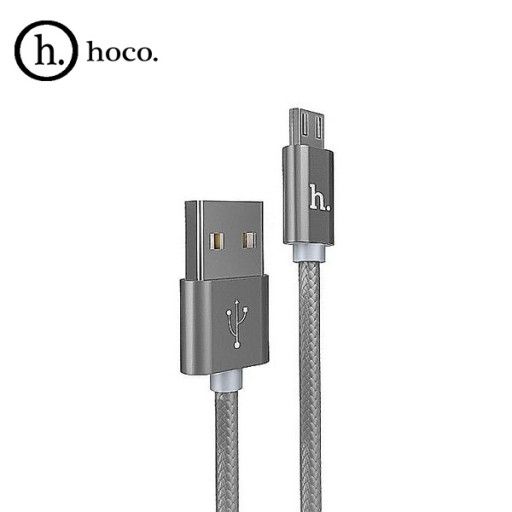HOCO КАБЕЛЬ USB-microUSB X2, 1.0м, круглый, 2.1A, ткань, в переплёте, цвет: серый