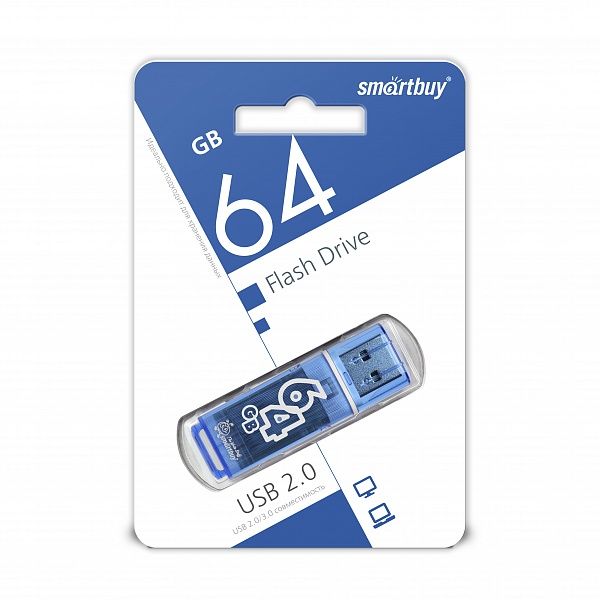 ФЛЭШ-КАРТА SMART BUY   64GB GLOSSY СИНИЙ ГЛЯНЕЦ USB 2.0