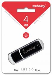 ФЛЭШ-КАРТА SMART BUY 4GB CROWN BLACK С КОЛПАЧКОМ USB 2.0