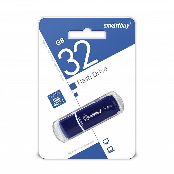 ФЛЭШ-КАРТА SMART BUY  32GB CROWN BLUE С КОЛПАЧКОМ USB 3.0