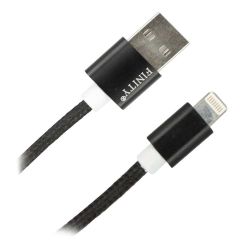 КАБЕЛЬ USB - Lightning FINITY FUL-03, металлический, в переплёте, цвет: чёрный  (1.2м)