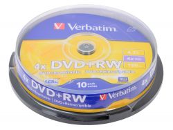 VERBATIM DVD+RW 4.7Gb 4X 10шт. в пластиковой банке