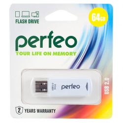 ФЛЭШ-КАРТА PERFEO  64GB C06 БЕЛАЯ USB 2.0