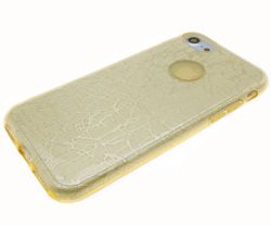 Силиконовый чехол Iphone 7 силикон /накл. пластик. / наклейка с блестками, текстура трещины, золотой