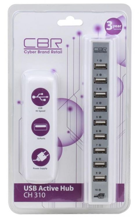 USB HUB CBR CH-310 ЧЕРНЫЙ 10-ПОРТОВЫЙ ПИТАНИЕ USB/СЕТЬ 220V