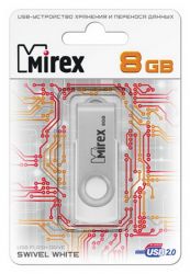 ФЛЭШ-КАРТА MIREX 8GB SWIVEL, USB 2.0, металл, белый