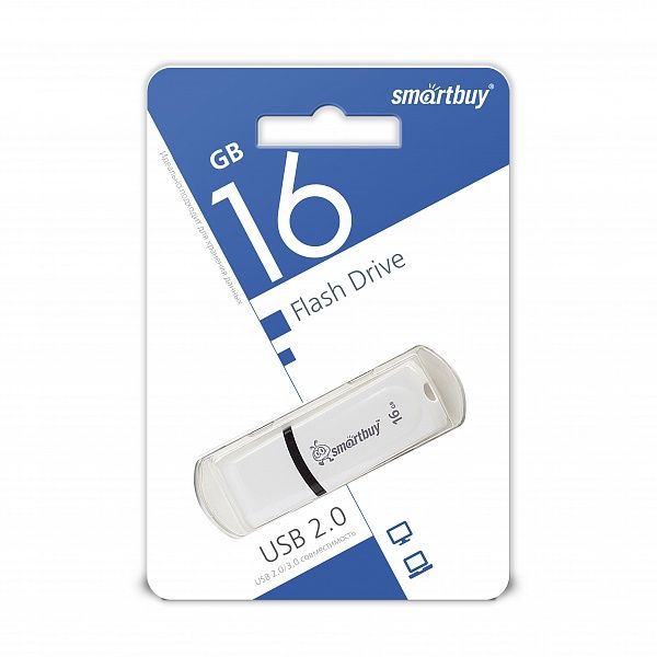 ФЛЭШ-КАРТА SMART BUY 16GB PAEAN WHITE С КОЛПАЧКОМ USB 2.0