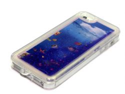 Силиконовый чехол IPhone 5/5S Рыбки с фиолетовыми жидкими блестками