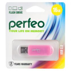 ФЛЭШ-КАРТА PERFEO 16GB C03 РОЗОВАЯ С КОЛПАЧКОМ USB 2.0