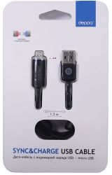 КАБЕЛЬ USB - microUSB Deppa светящийся чёрный (1,2 м)