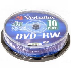 VERBATIM DVD-RW 4.7Gb 4X 10шт. в пластиковой банке