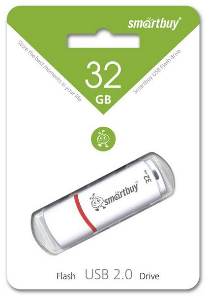 ФЛЭШ-КАРТА SMART BUY  32GB CROWN WHITE С КОЛПАЧКОМ USB 2.0