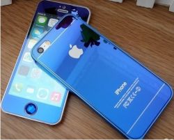 Стекло защитное для Apple iPhone 5/5S/SE зеркальное, комплект на 2 стороны цвет: синий, в техп