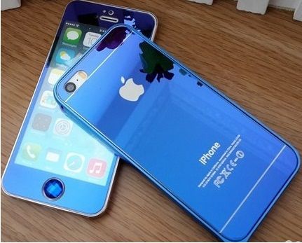Стекло защитное для Apple iPhone 5/5S/SE зеркальное, комплект на 2 стороны цвет: синий, в техп