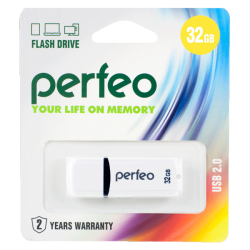 ФЛЭШ-КАРТА PERFEO  32GB C02 БЕЛАЯ USB 2.0